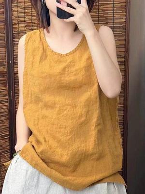 Women's Retro Loose-Fit Sleeveless Cotton Linen Vest