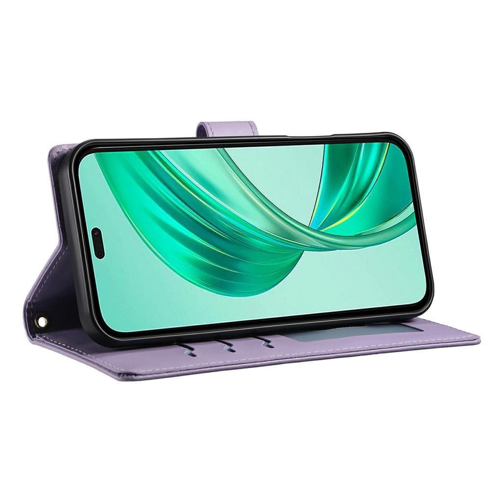 For Honor 400 Lite 5G Case Rhombus Stitching Wallet Stand Leather Phone Cover with Long/Short Strap