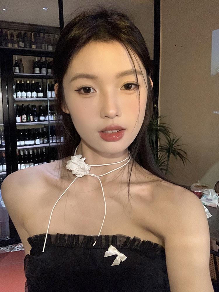 Винтажное ручное ткачество трехмерная камелия шейное украшение ремешок Spice girl necklace женская сексуальная чистая жажда цветок восковая нить шейная цепочка