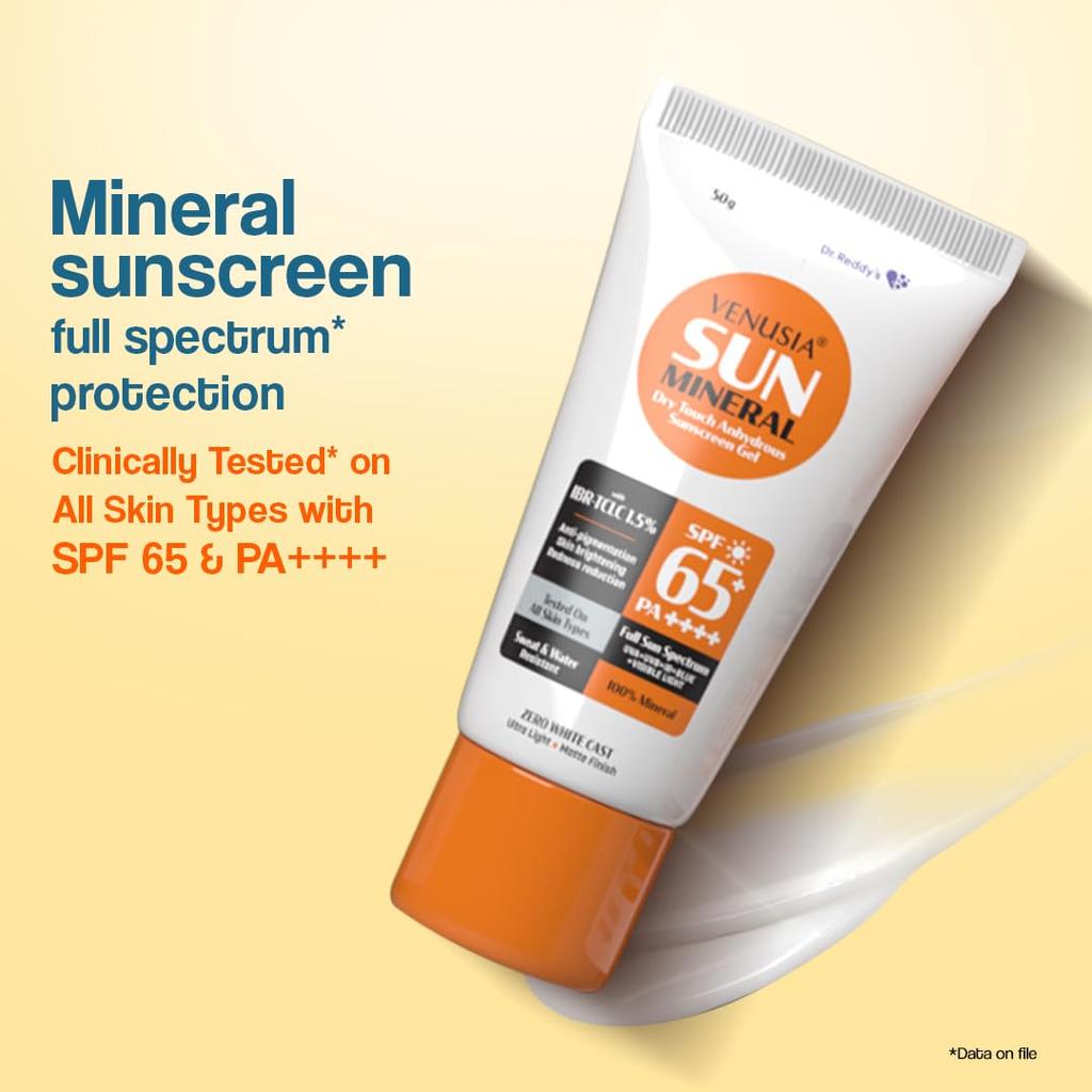Dr. Reddy's Mineral Sunscreen SPF 65 Full Spectrum Protection UVA UVB Blue Light 50g