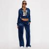 Womens Slim Fit Hooded Velvet 2-Piece Set Streetwear Skull Print Casual Tracksuit