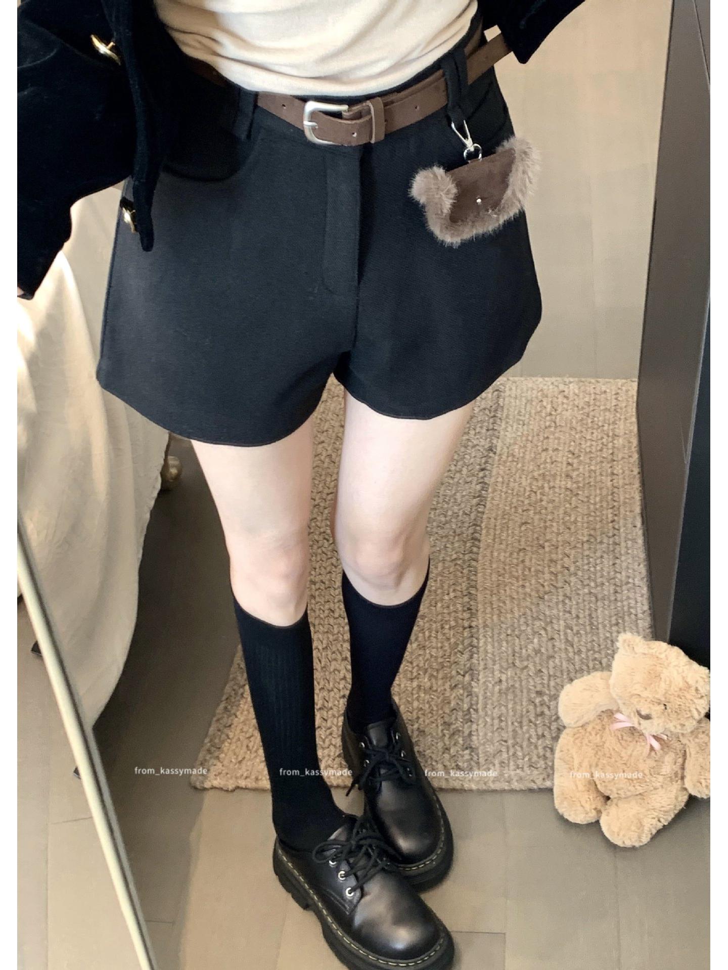 

Plus Size Korean Style Woolen Casual Shorts for Women - Spring/Autumn, High Waist, Straight Leg, Slimming A-line Pants. 3XL