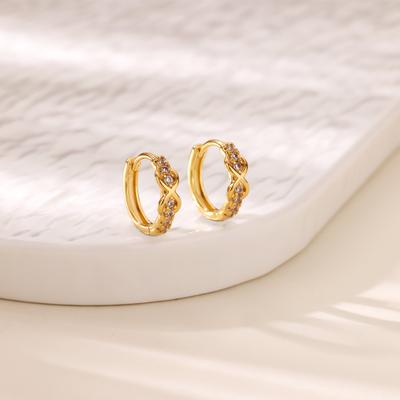 Zircon Infinite Hoop Earrings For Women Girls Gold Color Stainless Steel Infinite Earrings Luxury Jewelry Pendientes Mujer