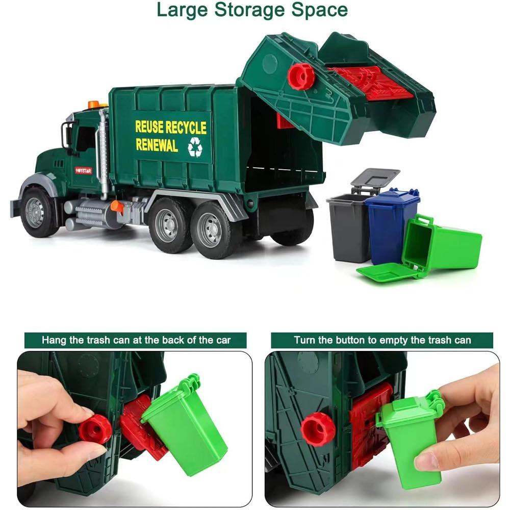 Garbage Truck Toys for Boys Powered Push Car with Lights & Sounds Trash Sorting Model Car Building Toy Set with Garbage Cans
