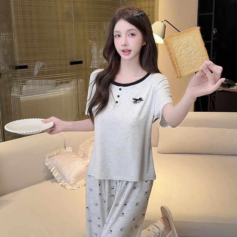 Oh Mi Da thin Modal pajamas women's summer short-sleeved sweet print lazy high-end loungewear can be worn outside