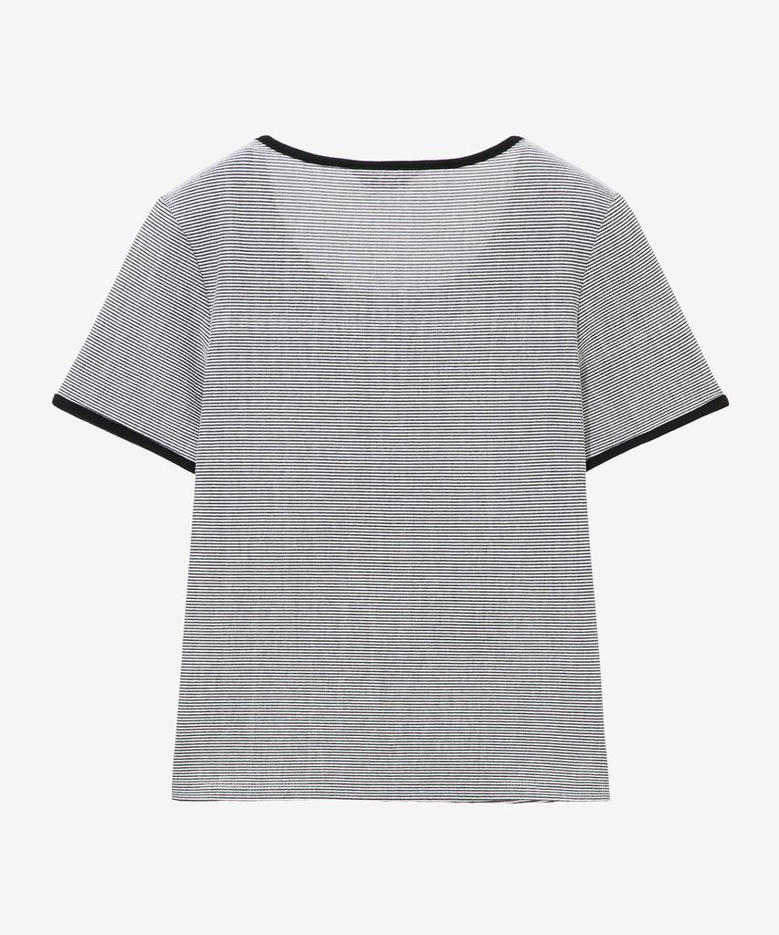 MIND BRIDGE WOMEN [W] U-Neck Striped Ringer Short Sleeve T-Shirt