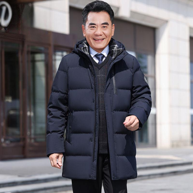 Middle-aged and Elderly Men's Down Jacket Mid-length Winter New Style Casual Fur Collar Warm Coat