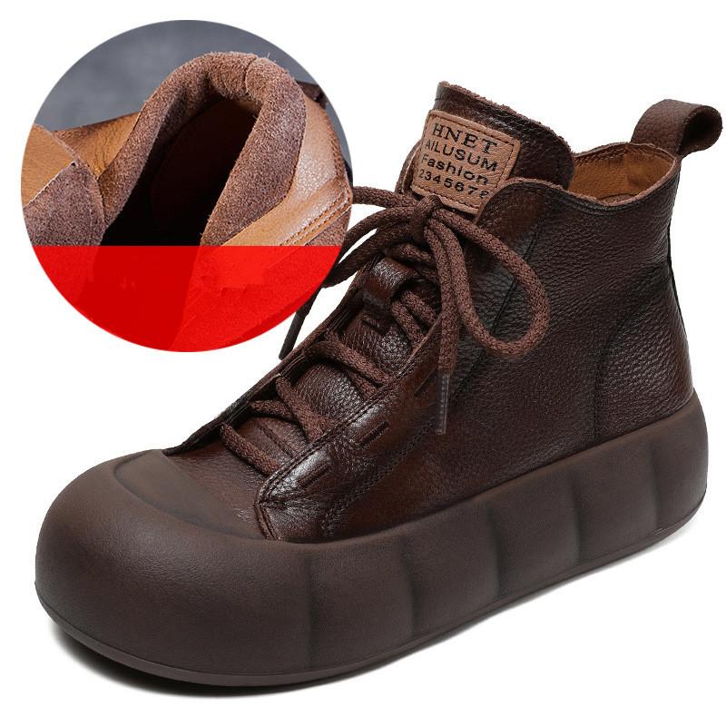 

Johnature Ретро Натуральная Кожа Короткие Ботинки Мартин Ботинки На Толстой Подошве Плоские Женские Туфли 39 коричневый