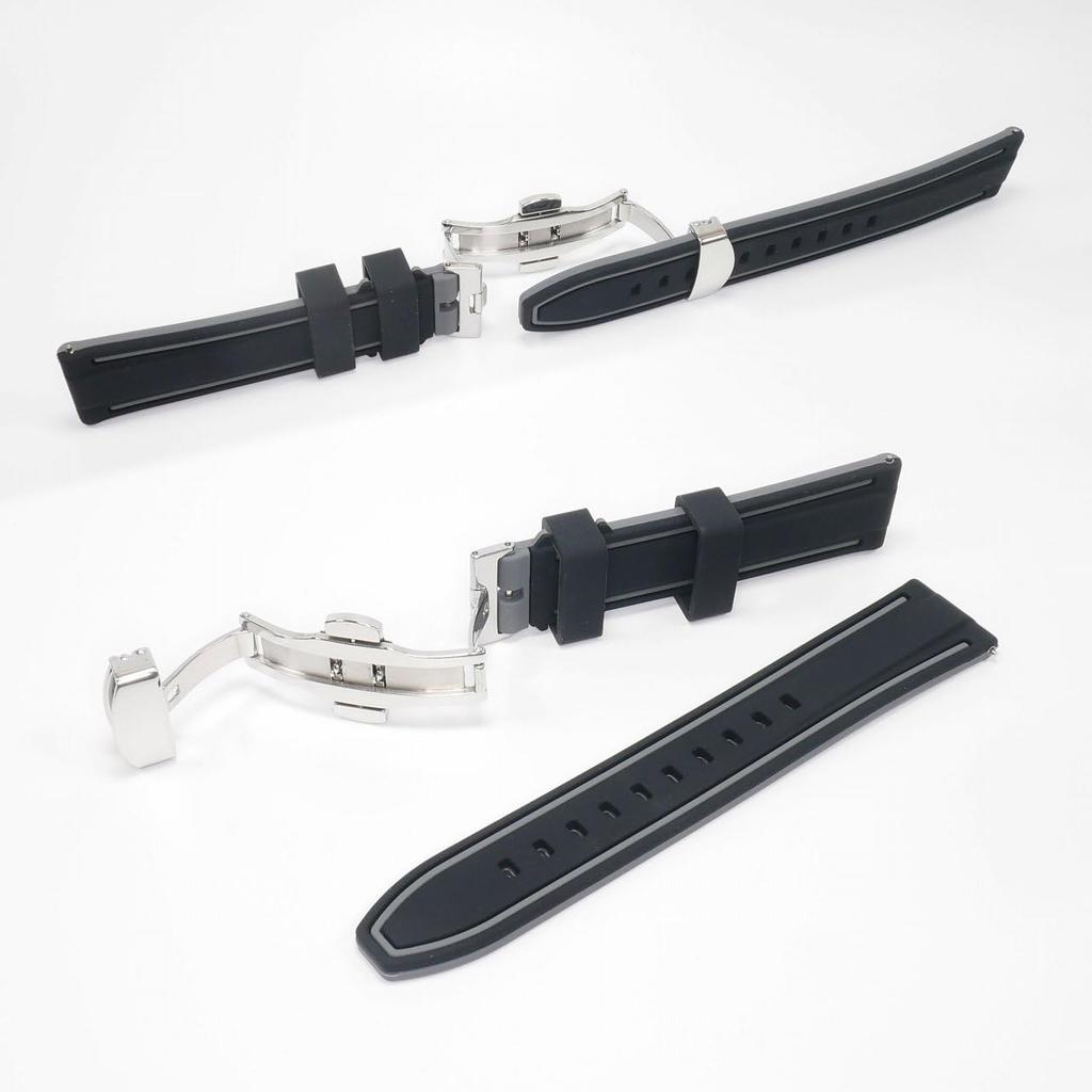 Swatch X Omega Compatible Rubber Strap with D-buckle, Double-line Type (black/gray Line)