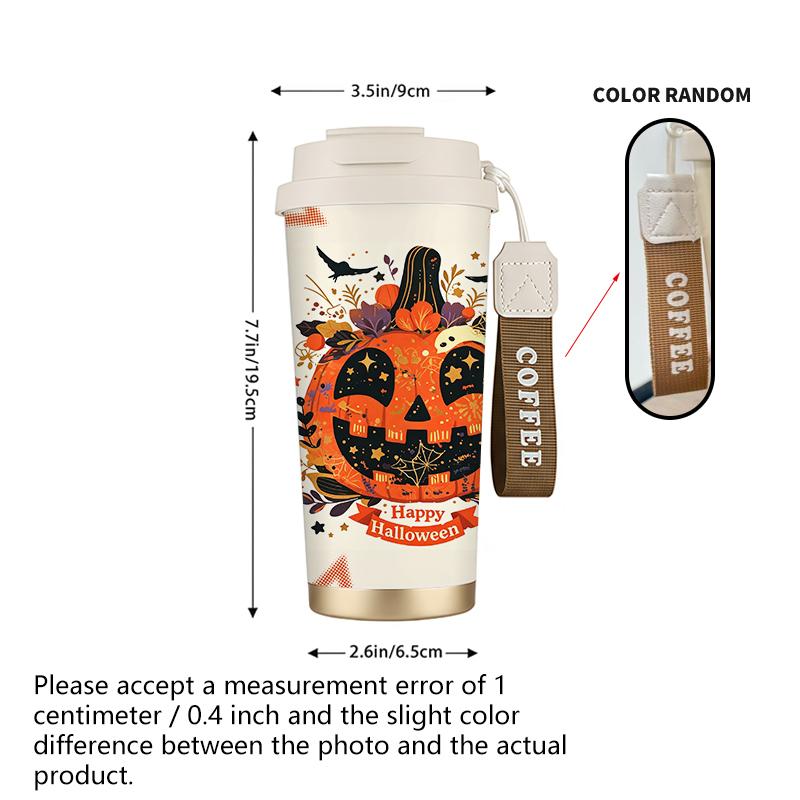 532ml Coffee Cup Halloween Vintage Flower Pumpkin Star MotifCar Portable Cup Metal Travel Cup Holiday Creative Cup