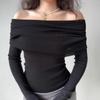 European One-Shoulder Pleated Knit Slim-Fit Sweater for Women