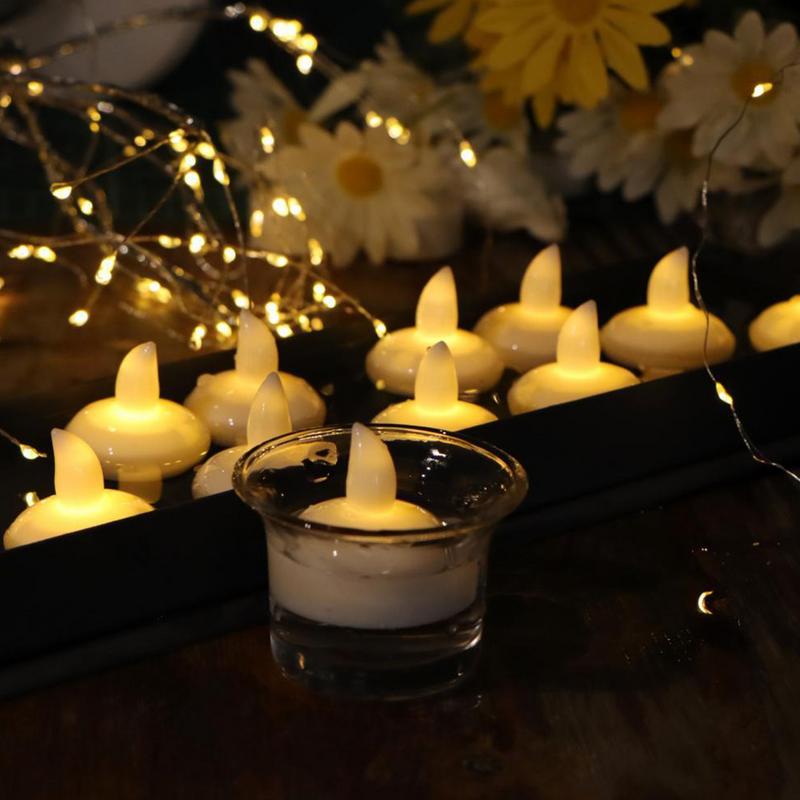 White Floating Candles LED Water Candles Floating Tea Lights 12 Pieces Water Activated Flickering Waterproof Tea Lights Table