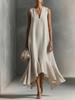 2026 European and American women's clothing V-neck sleeveless solid color, irregular hem, dress long dress