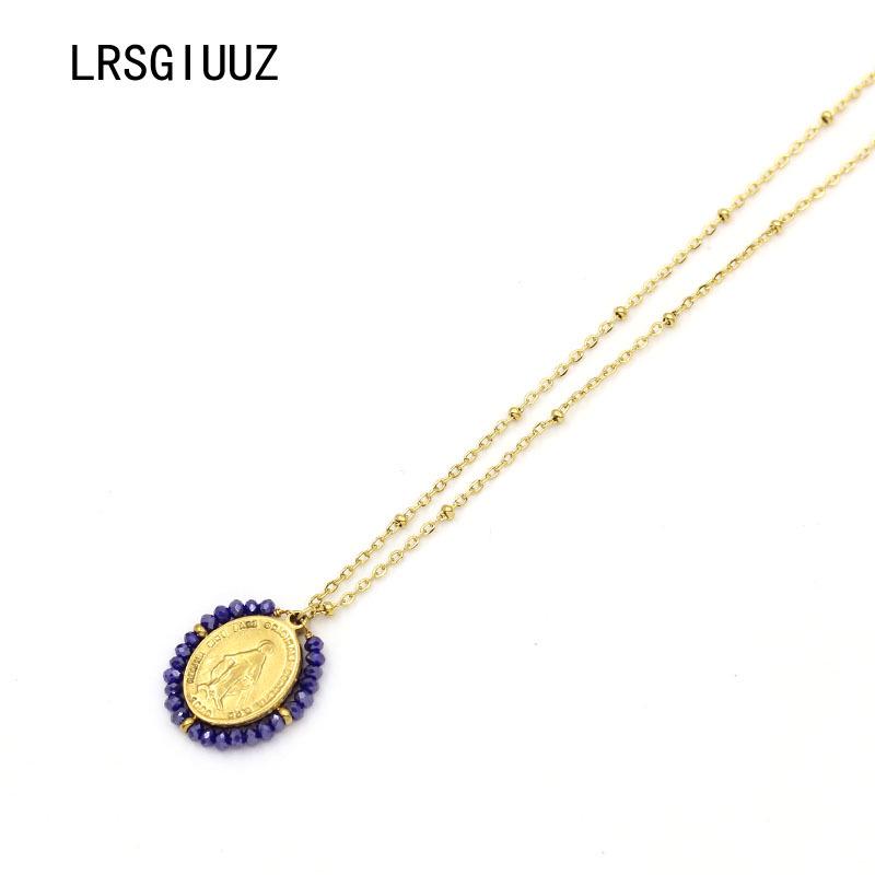 Elegant Double-Sided Virgin Mary Pendant Women s Gold-Plated Stainless Steel Necklace with Crystal Accents