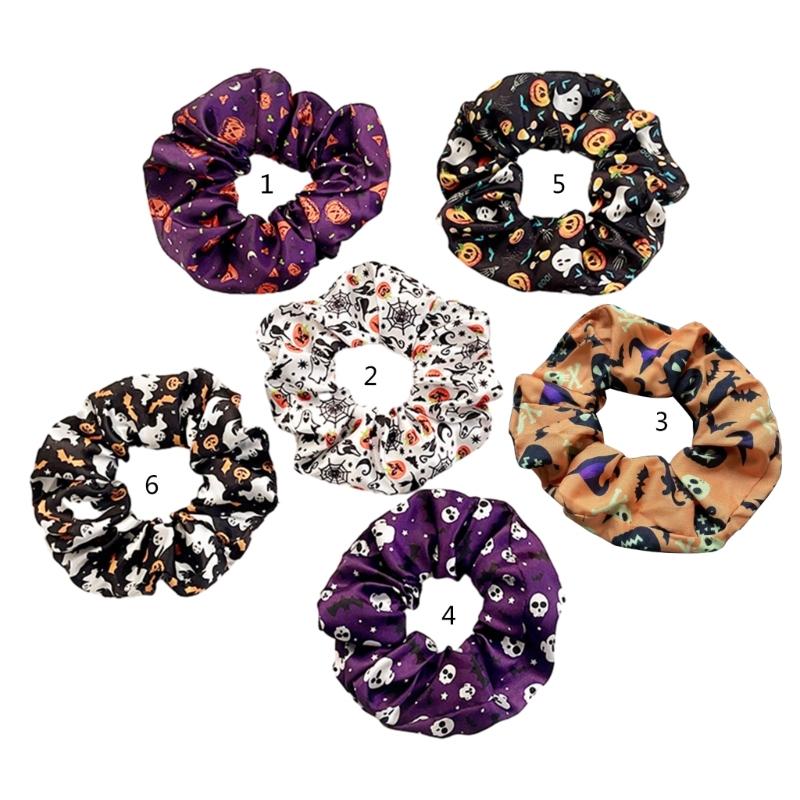 Glowing Pumpkin Hair Ties French Scrunchie Halloween Skull Pumpkin Bat Halloween Hair Style Tool Scrunchie