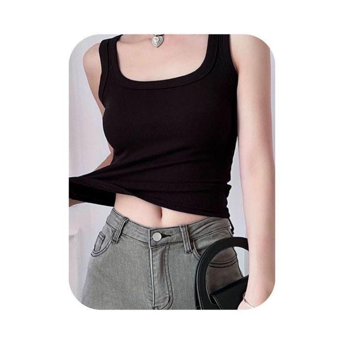 

Viscose Spicy Girl Dopamine Sexy Pure Desire Style Camisole with Chest Pads for Women - Slim Fit Base Layer Tank Top S чорний