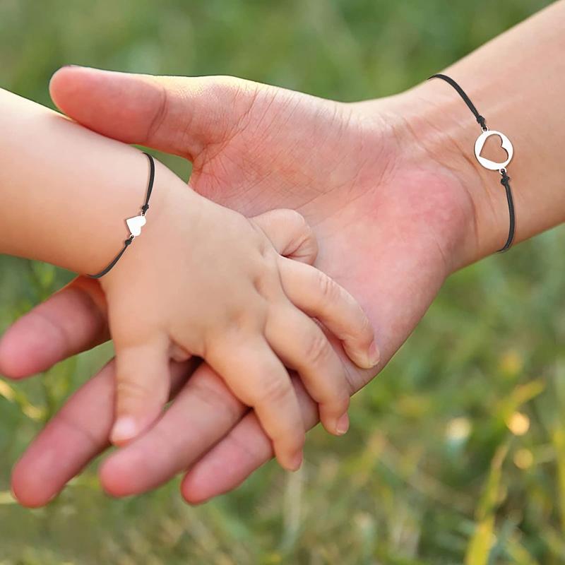 2 Pièces Bracelets Charms Cœur Assortis Retour à l'École Mère et Fille pour Bracelet de Vœu Cadeau de Séparation pour Femmes G