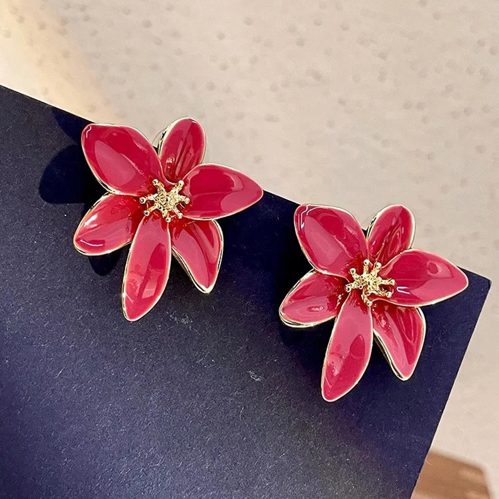 Metal Flower Drops Oil Earrings European American Style Personality Fashion Stud Earrings Ms Girl Travel Wedding Accessories