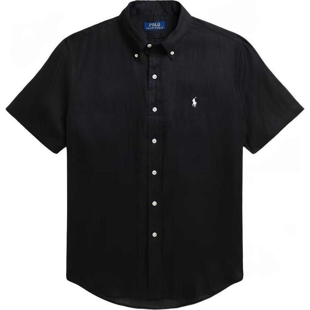 Polo Ralph Lauren Ss24 Solid Color Logo Embroidered Single-Breasted Short Sleeve Shirt Men shirts Black MNPOWOV1N820768-001