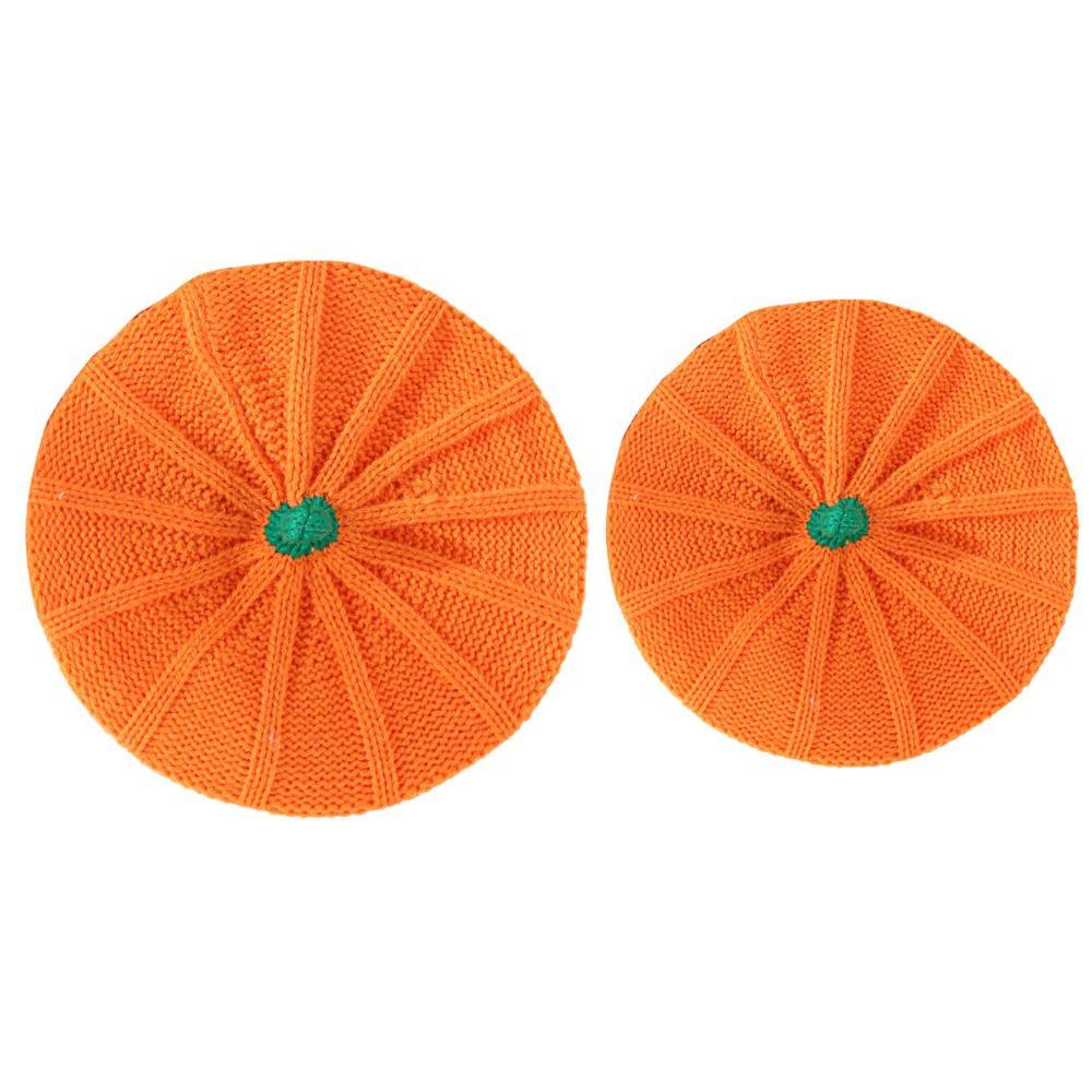 Keep Warm Knitted Hat Orange Parent-Child Hat Casual Pumpkin Beret  Halloween Decoration