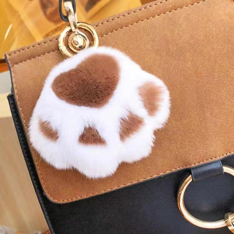 Cartoon Rabbit Fur Cat Paw Keychain Plush Ball Backpack Ornament