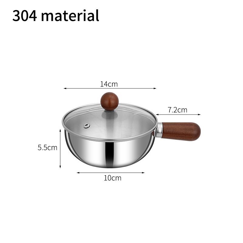 

304 Stainless Steel Saucepan Snack Pot Wood Handle 14Cm Mini Pot For Camping Kitchen Portable Cookware Complementary Food Pot