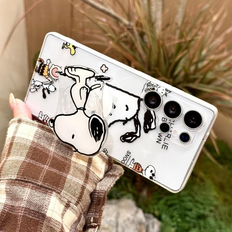 Cartoon Cute Illustration Snoopy Daily Life Phone Case For Samsung S21 S22 S23 S24 S25 S26 Ultra Plus Note 10 Funny Snoopy Stand