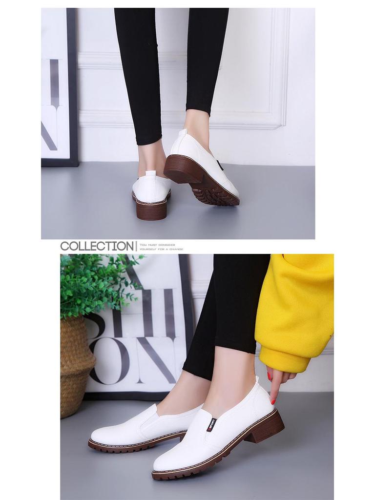 2024 Plus Size Korean Style Women's Mid-Heel Slip-On Leather Casual Shoes