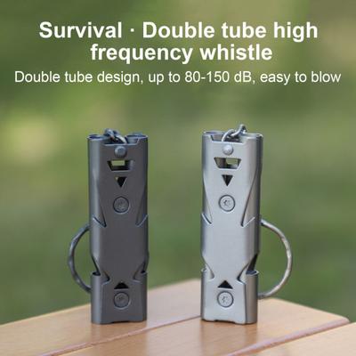 Doppelrohr-Überlebenspfeife, 150 dB, hohe Dezibel, robust, Edelstahl, tragbar