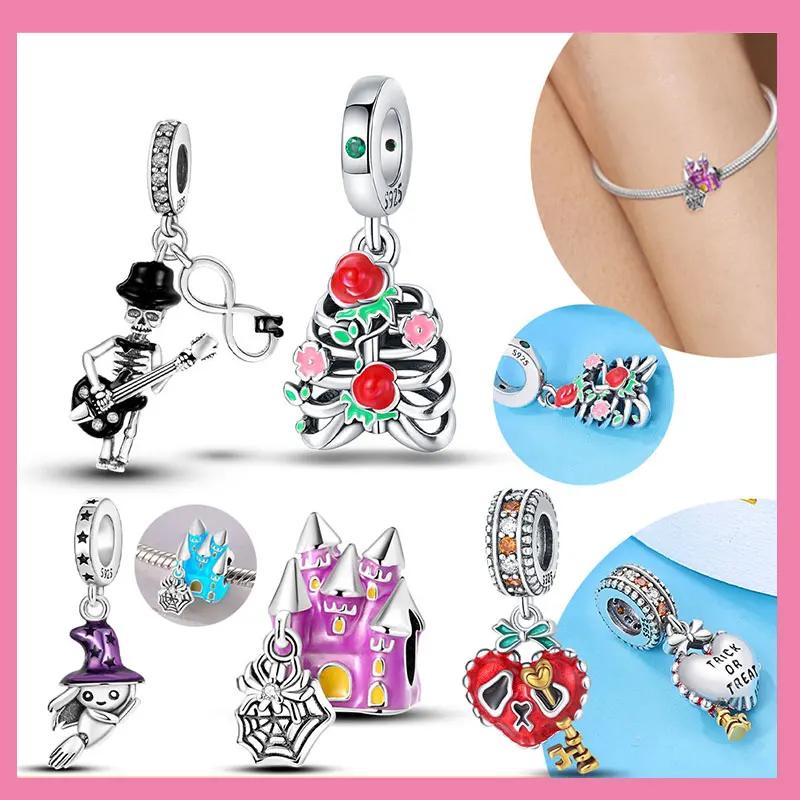 Copper Heart Skeleton Key Lock Beads New Halloween Series Diy Handmade Bracelet Birthday Gift Jewelry