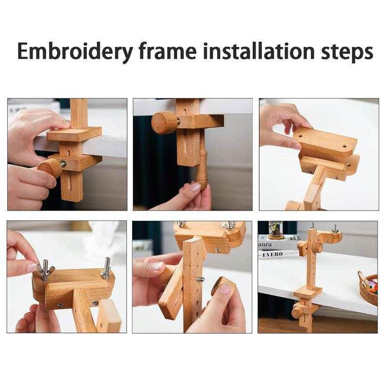 Support de bureau réglable rotatif à 360 degrés, cadre de broderie intégré pour point de croix, cerceau de broderie en bois