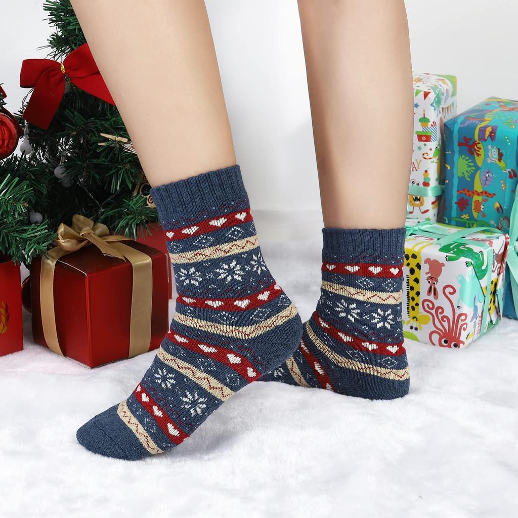 DAMILY Warm Winter Winter Set of Floral Crew Nordic Sizes Casual Socks Women's Socks, Thick, Cold-Proof, Cotton, Cute, Warm, Colorful, Socks, 5,