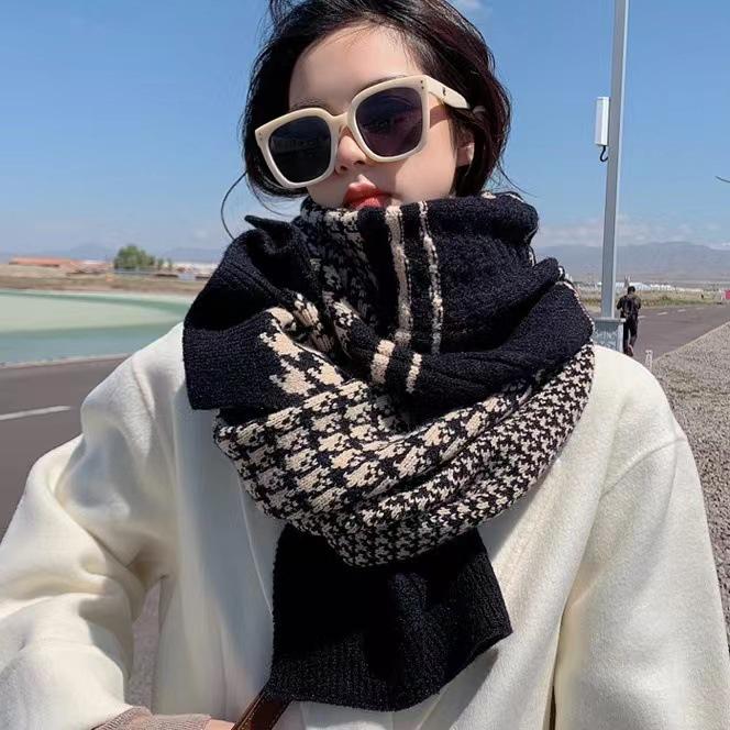 Autumn/Winter Korean Houndstooth Knit Snood: Thick Warm Versatile Scarf/Shawl