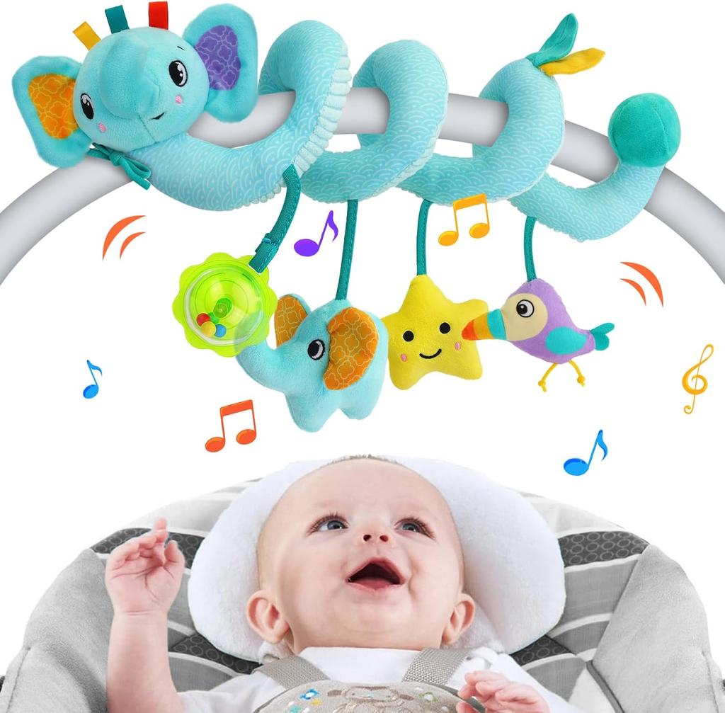 Baby Crib Hanging Rattles Toys-Infant Baby Worm Crib Bed Around Rattle Bell Cartoon Insect Spiral Hanging Toy with Ringing Bell for Infant BedStroller