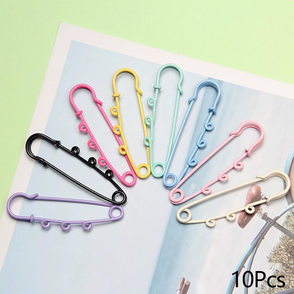 10pcs Metal Safety Pins Brooch Sewing Clothes Pins With 3Loops For Tags DIY Crafts Jewelry Making Findings