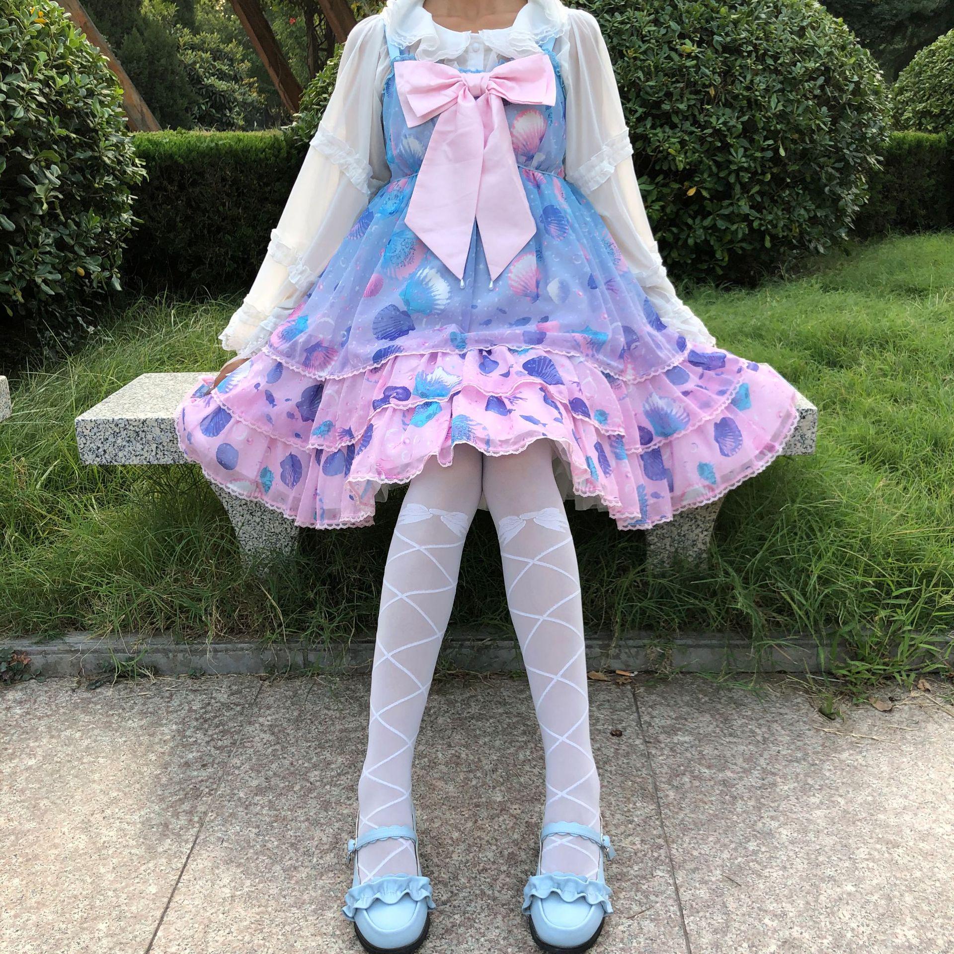 

Women s White Lolita Bow Stockings - Japanese Pantyhose JK Style One Size