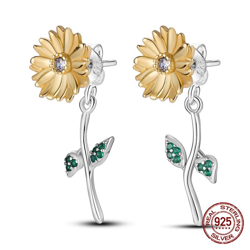 Original 100% S925 Silver Sunflower K Gold Pendant Earrings Iris Earrings Ladies Birthday Anniversary Gift