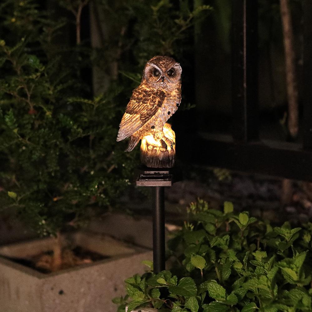 Solar-Powered LED Owl Garden Lamp - Resin Animal Yard Decor