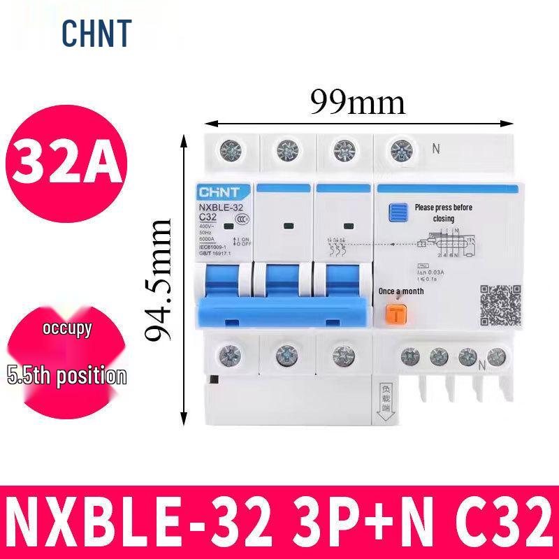 Chint Leakage Protector Circuit Breaker: 2P, 1P3P+N, 4P with Leakage Protection (32A, 20A, 40A, 63A) Air Switch