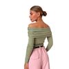 Spring and Autumn Off Shoulder Knitted Shirt Sexy Slimming Solid Color Long Sleeve Women's T-shirts