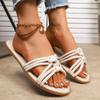 Fashion Plus Size 2025 Summer Open Toe Women's Slippers Hot Sale Round Toe Narrow Band Flat with Sandals Outdoor Daily Beach Slippers