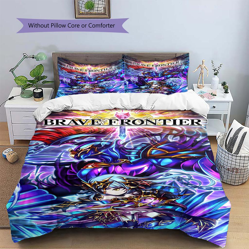 Brave Frontier Pattern Bedding Set Quilt Cover Pillowcase Home Decor Gift (1 * duvet cover + 2 * pillowcase, without core)
