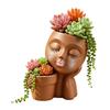 Creative Eyelash Doll Succulents Planter, Cute Sleeping Face Ceramic Pot with Double Holes, Kawaii Desktop Decor for Office Desk, Indoor Small Plant