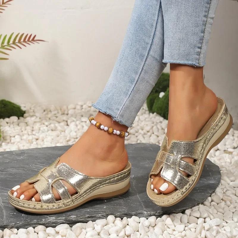 Fashion 2025 Women's Orthopedic Sandals Open Toe Retro Wedge Casual Flat Slippers Anti-slip Thick Sole