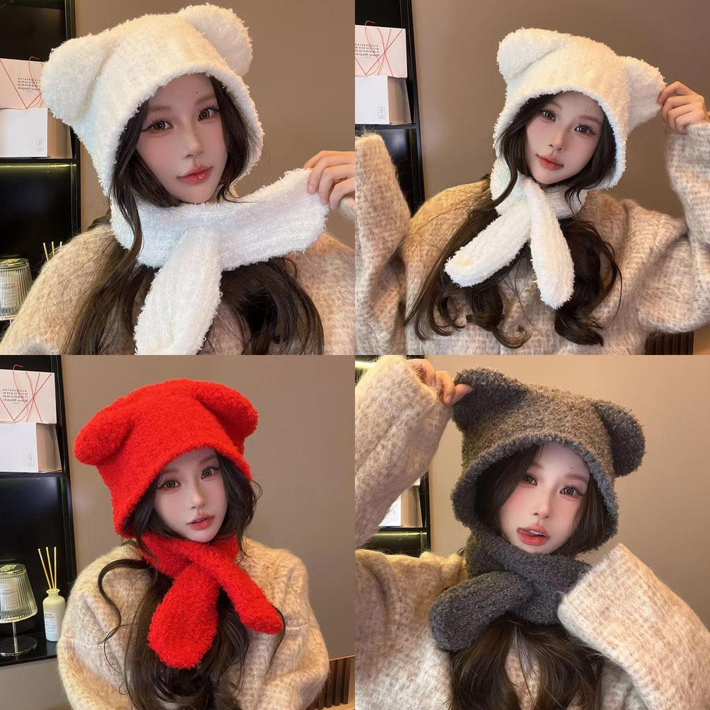 Bear Knit Winter Hat Neck Warmer Set For Women With Warmth And Windproof Protection