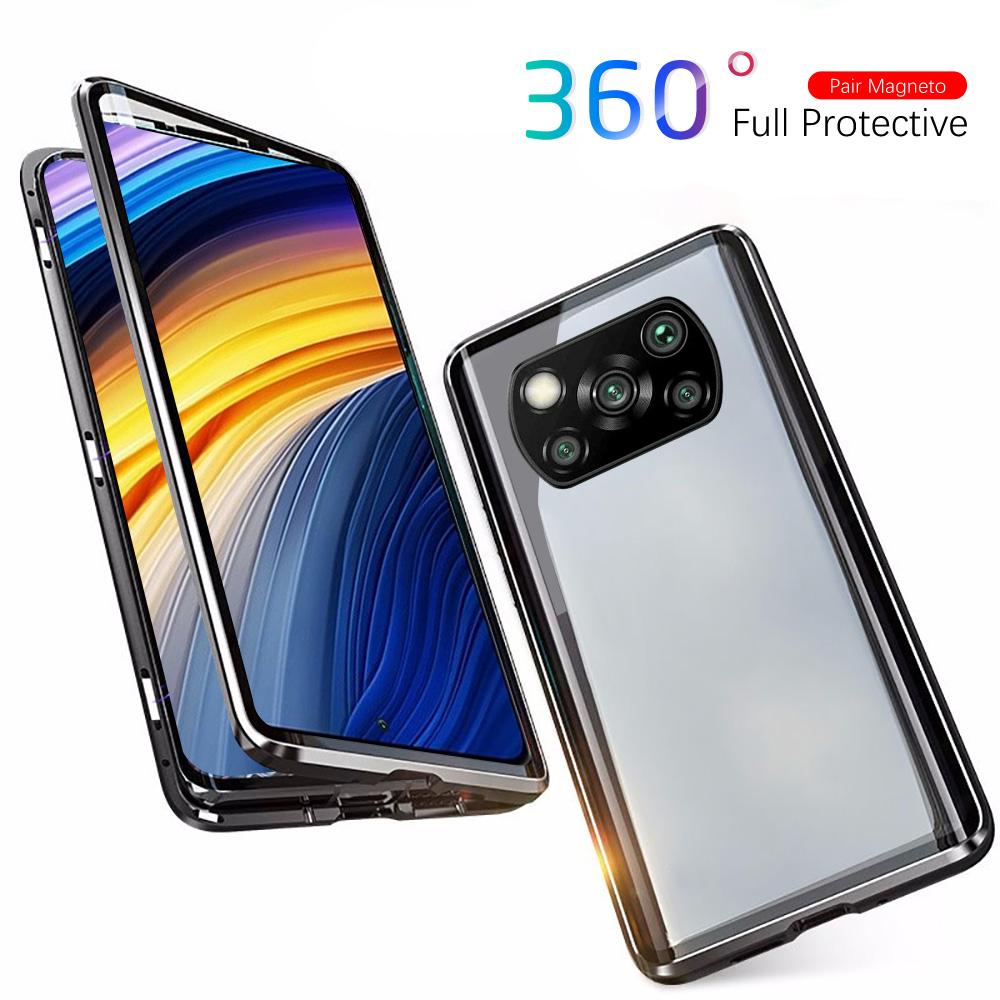 

Прозрачный магнитный защитный чехол на 360° для Xiaomi Poco X3 Pro, полное стекло, прозрачная защитная оболочка для Poco X3, NFC F3, защитная крышка