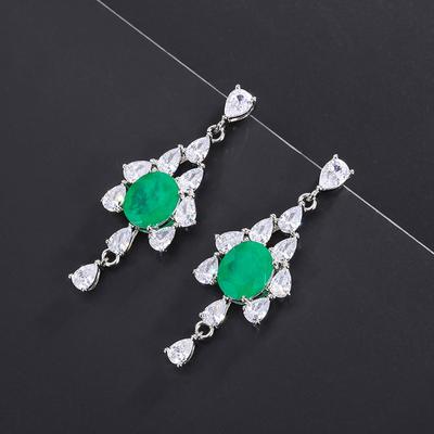 Colored Jewelry Paraiba Earrings Emerald Celebrity Earrings Women's Micro-set Simulation Jewelry