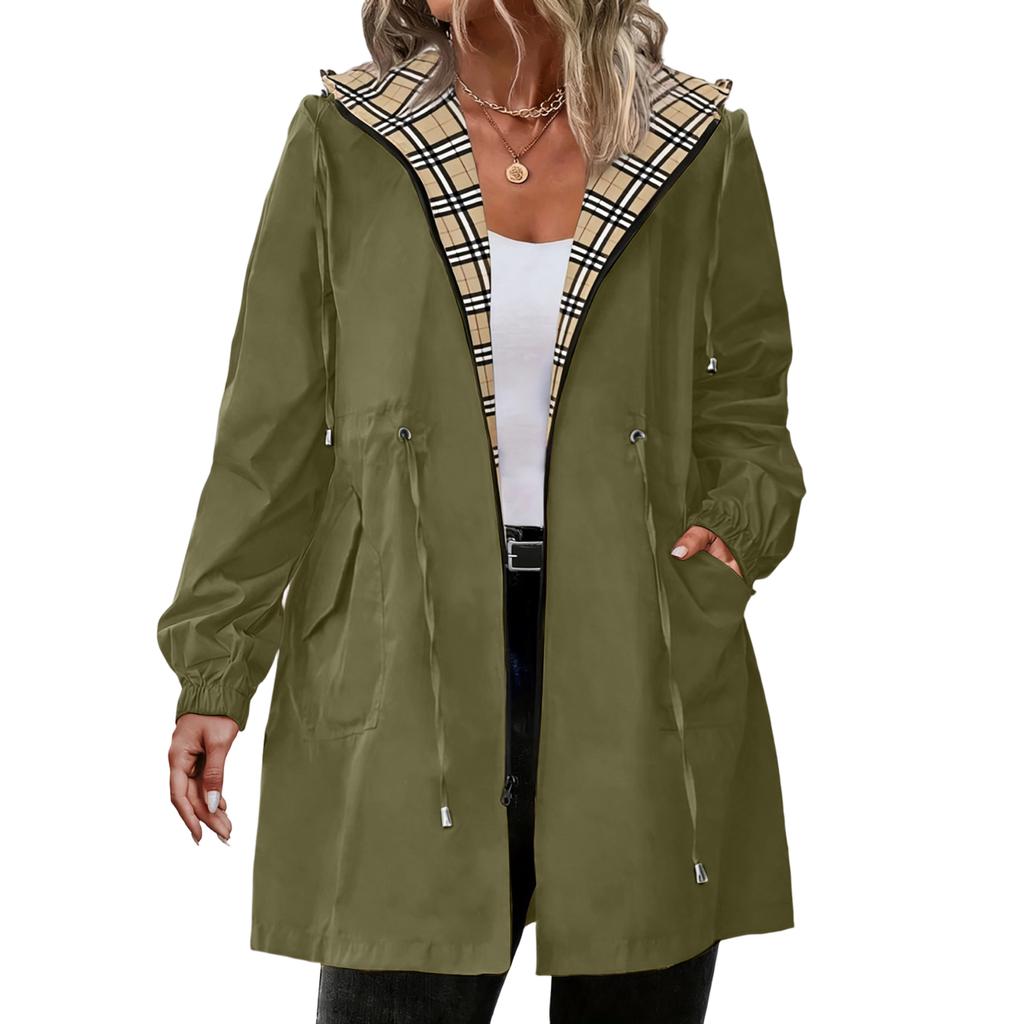 Womens Raincoats With Hood Lightweight Outdoor Hooded Windbreaker Trench Coat Jacket Plus Size