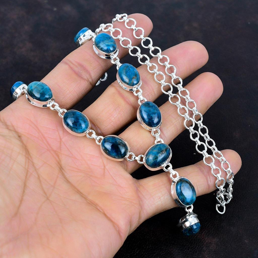 Neon apatite gemstone necklace dainty jewelry 925 sterling silver necklace adjustable chain necklace handmade antique  jewelry gifts for her
