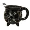 Halloween Tea Drinkware Witch Coffee Mug with Three Legged Cauldron Design, Non Slip Handle Ceramic Decorative Witchcraft Prop Cup, 370ml Capacity for